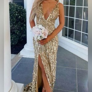 Gold Sherri Hill 54912 Size 2